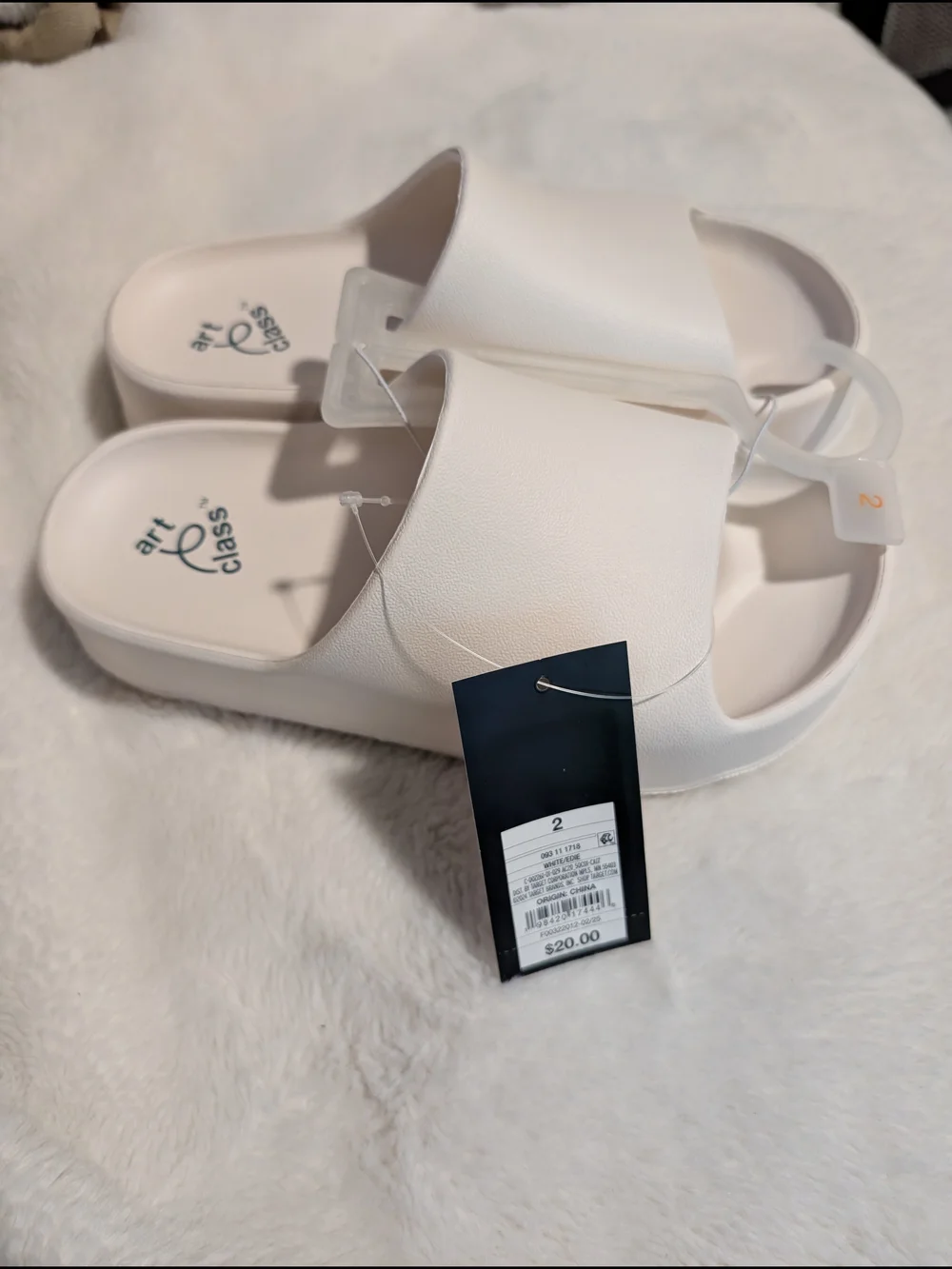 Kids Size 2 White Waterproof Summer Slide Sandals Art Class